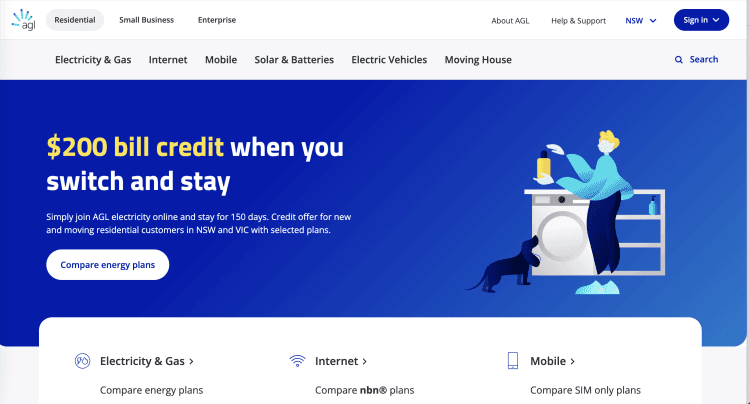 AGL: $200 bill credit when you switch and stay for energy plans.